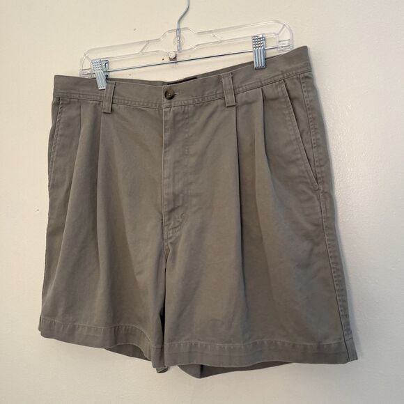Eddie Bauer Cotton Pleated Twill Chino Shorts, Safari Gray- 35” Waist - Picture 2 of 9